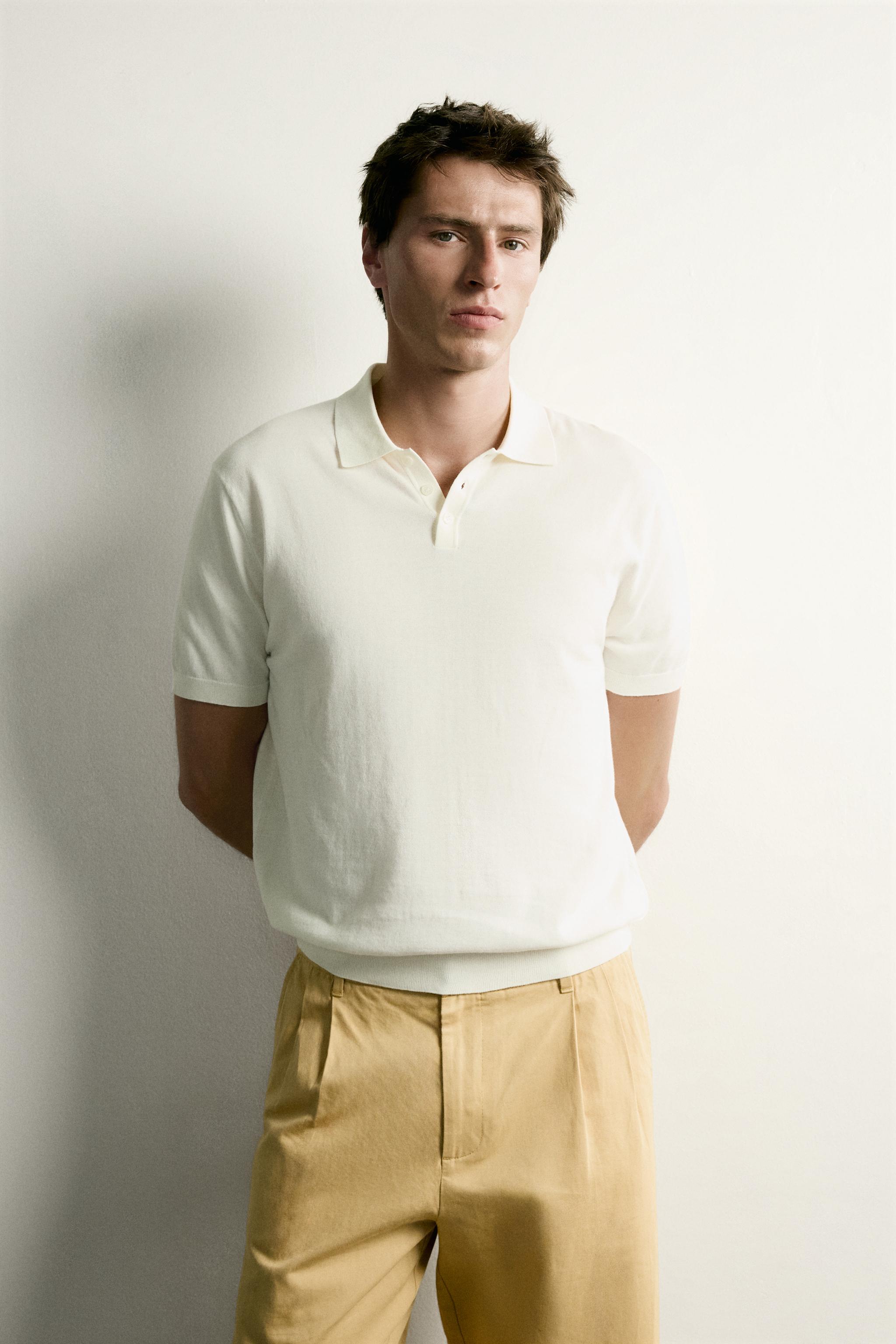 REGULAR FIT KNIT POLO — Ecru