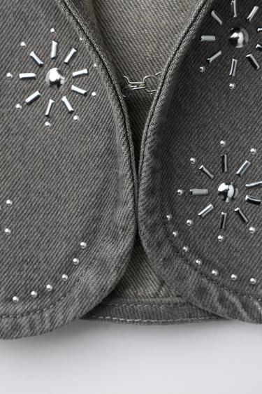 RHINESTONE DENIM WAISTCOAT - Anthracite grey by Zara - Image 3