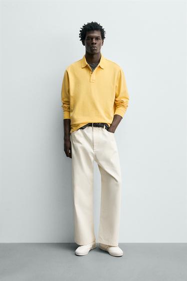 Zara 水洗網眼標準版POLO衫 - 黃色 - 圖片 0