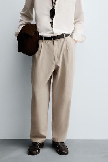 FLOWING PLEATED TROUSERS - Light beige by Zara