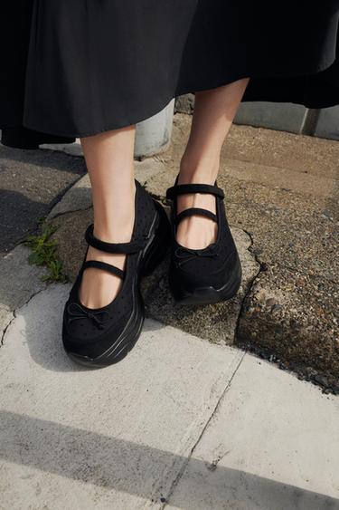CHUNKY BALLET FLATS WITH BOW DETAIL - Black by Zara