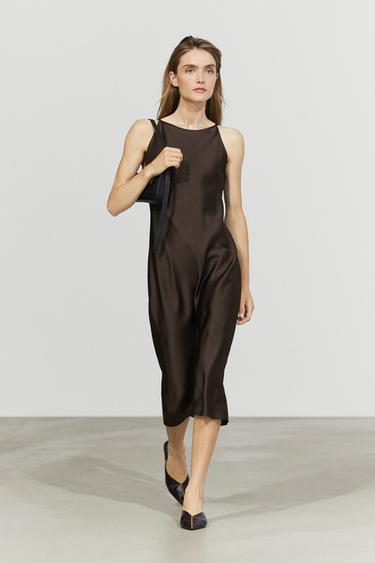 Zara Satin flowing midi dress - Brown - Image 0