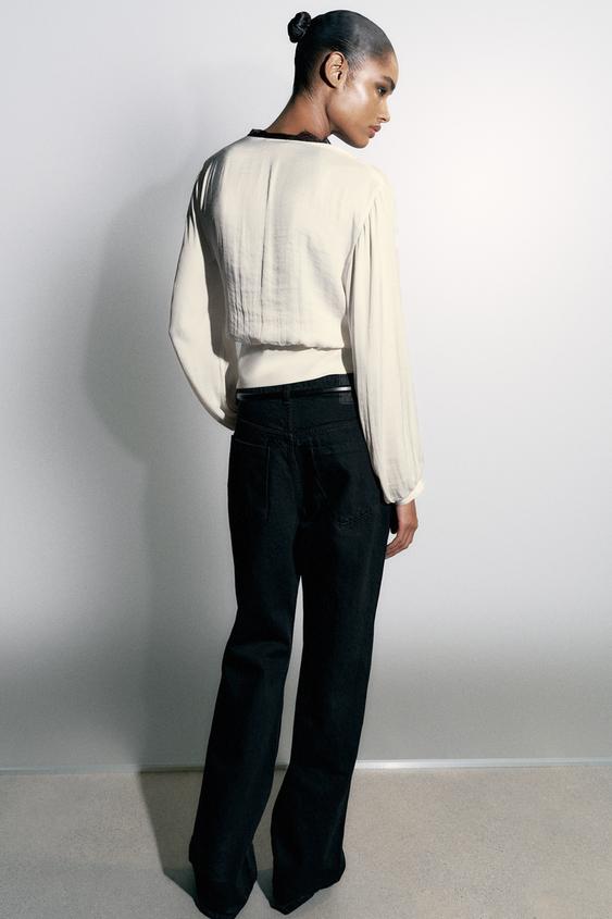 BLOUSE SATINÉE DENTELLE - Écru de Zara - Image 5