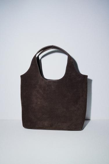 LEATHER MINI TOTE BAG - Dark brown by Zara