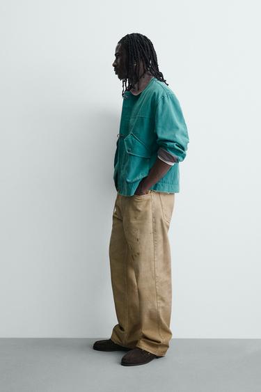 WASHED PRINTED STRAIGHT-LEG TROUSERS - camel by Zara - Image 3