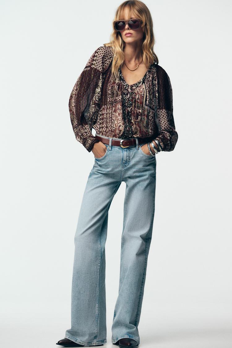 ZARA フレアデニムパンツ Z1975 ブルー EU32 (5号) JEANS Z1975 FLARE