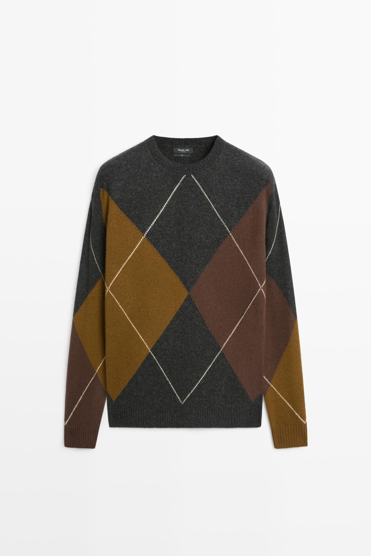100% Wool Argyle Knit Sweater — Anthracite Gray
