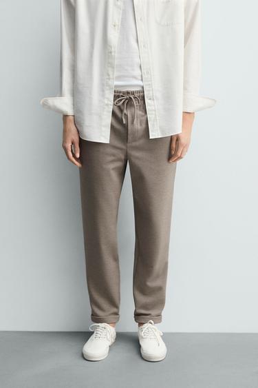 NON-IRON COMFORT JOGGER WAIST TROUSERS - Tan marl by Zara
