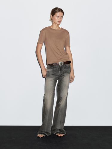 Zara Faded 100% cotton T-shirt - Dark beige - Image 0