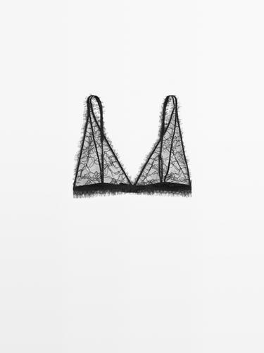 Zara Lace bralette with frayed detail - Black