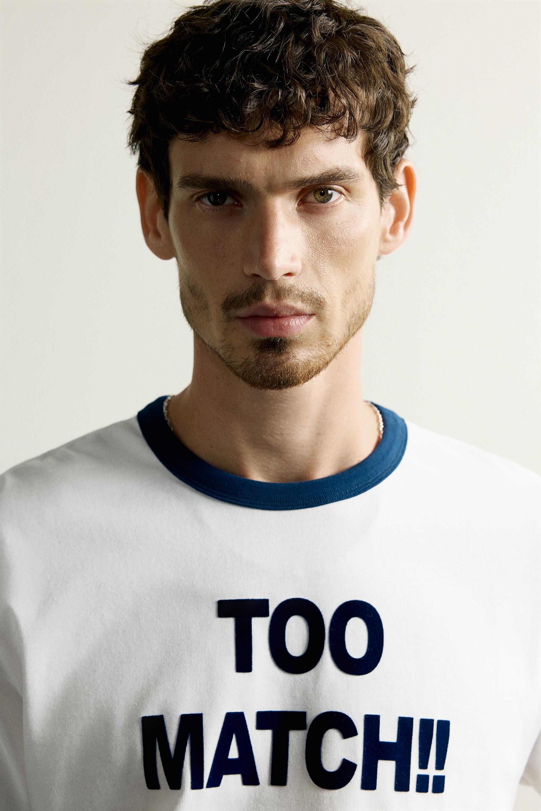 Мужские футболки Zara RINGER CONTRAST RIB TEXT T-SHIRT — фото 5