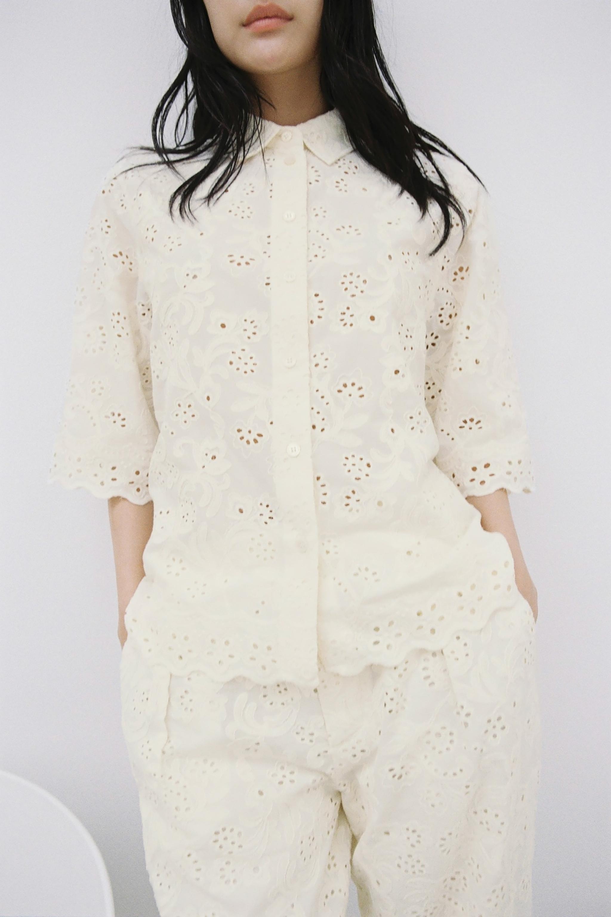 新品 ZARA カットワーク刺繍入りシャツ Mサイズ カットワーク刺繍入りシャツ ZW COLLECTION - エクリュ | ZARA