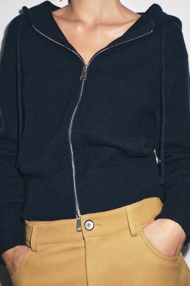 100% WOOL HOODIE - Navy blue by Zara - Image 4