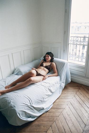 BRALETTE TRIANGLE SATINÉ DENTELLE - Marron de Zara - Image 2