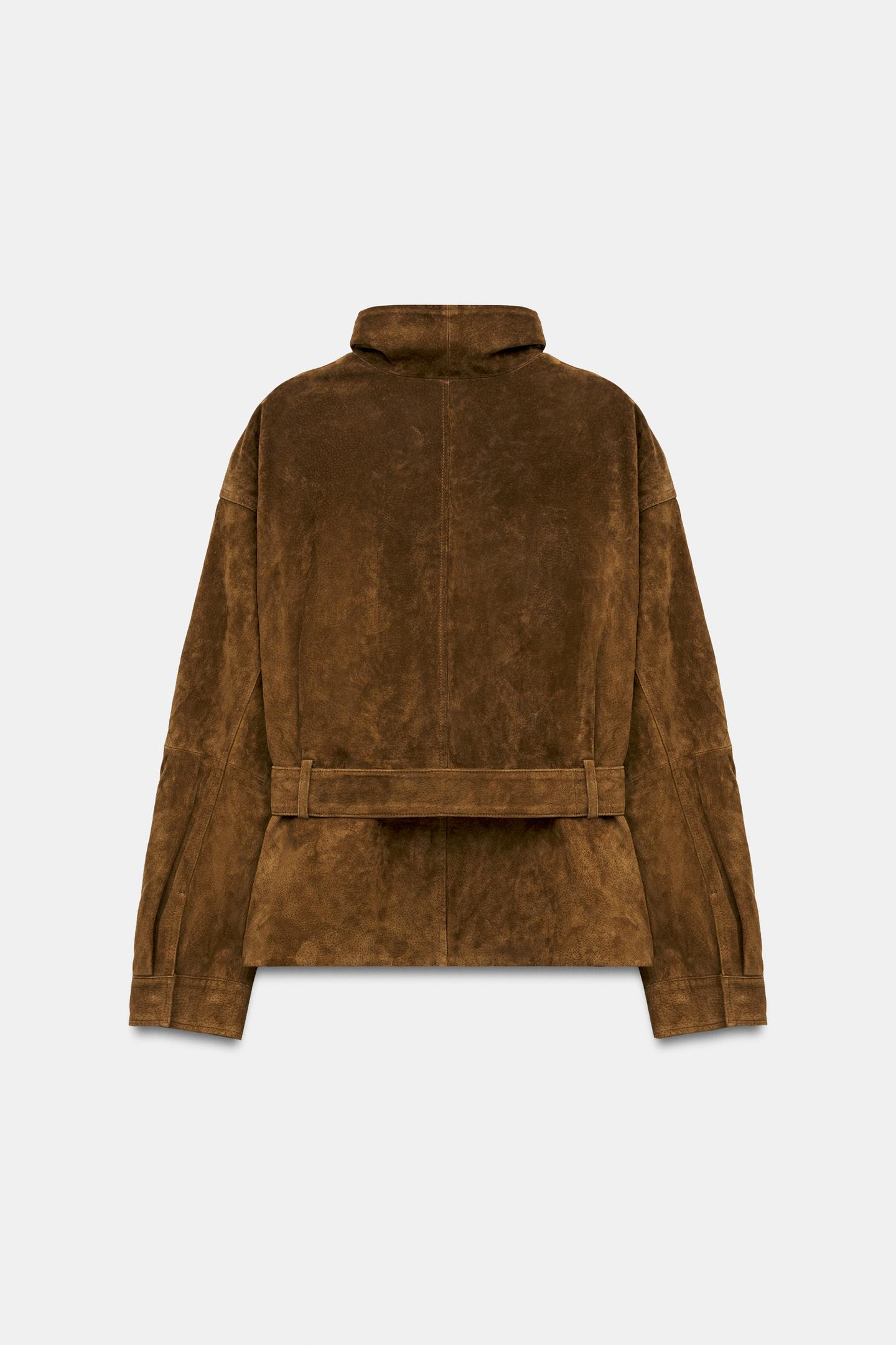 Женская куртка Zara 100% Leather Belted, цвет: Коричневый — фото 7