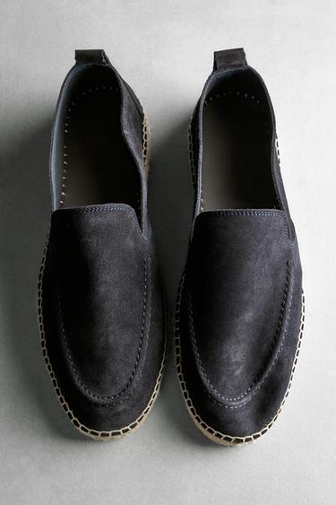Espadrille ganse cuir - Bleu marine de Zara - Image 0