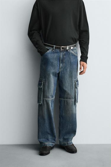 STRAIGHT FIT CARGO JEANS - Mid-blue de Zara - Image 1