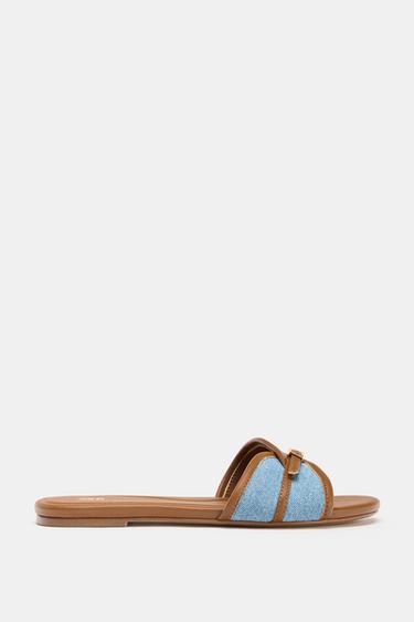 DENIM BUCKLE FLAT SANDALS - Blue by Zara - Image 0