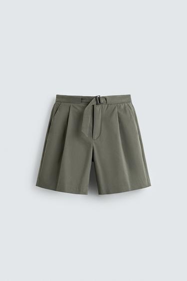 SHORT RELAXED FIT PLIS AVEC CEINTURE - Kaki de Zara - Image 6