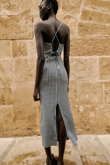 FITTED GINGHAM MIDI DRESS - Ecru / Blue by Zara - Image 5