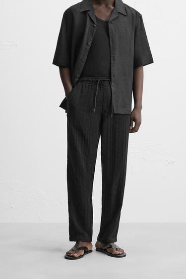 STRIPED JACQUARD TROUSERS - Black by Zara