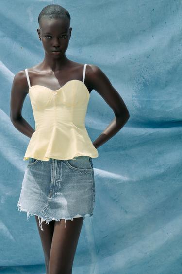 PEPLUM POPLIN TOP WITH BOW - Yellow by Zara