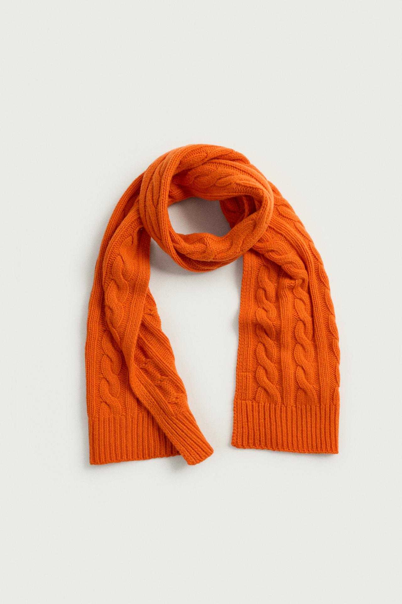 CABLE-KNIT WOOL BLEND SCARF — Orange
