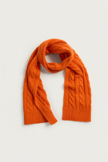 CABLE-KNIT WOOL BLEND SCARF — Orange 1
