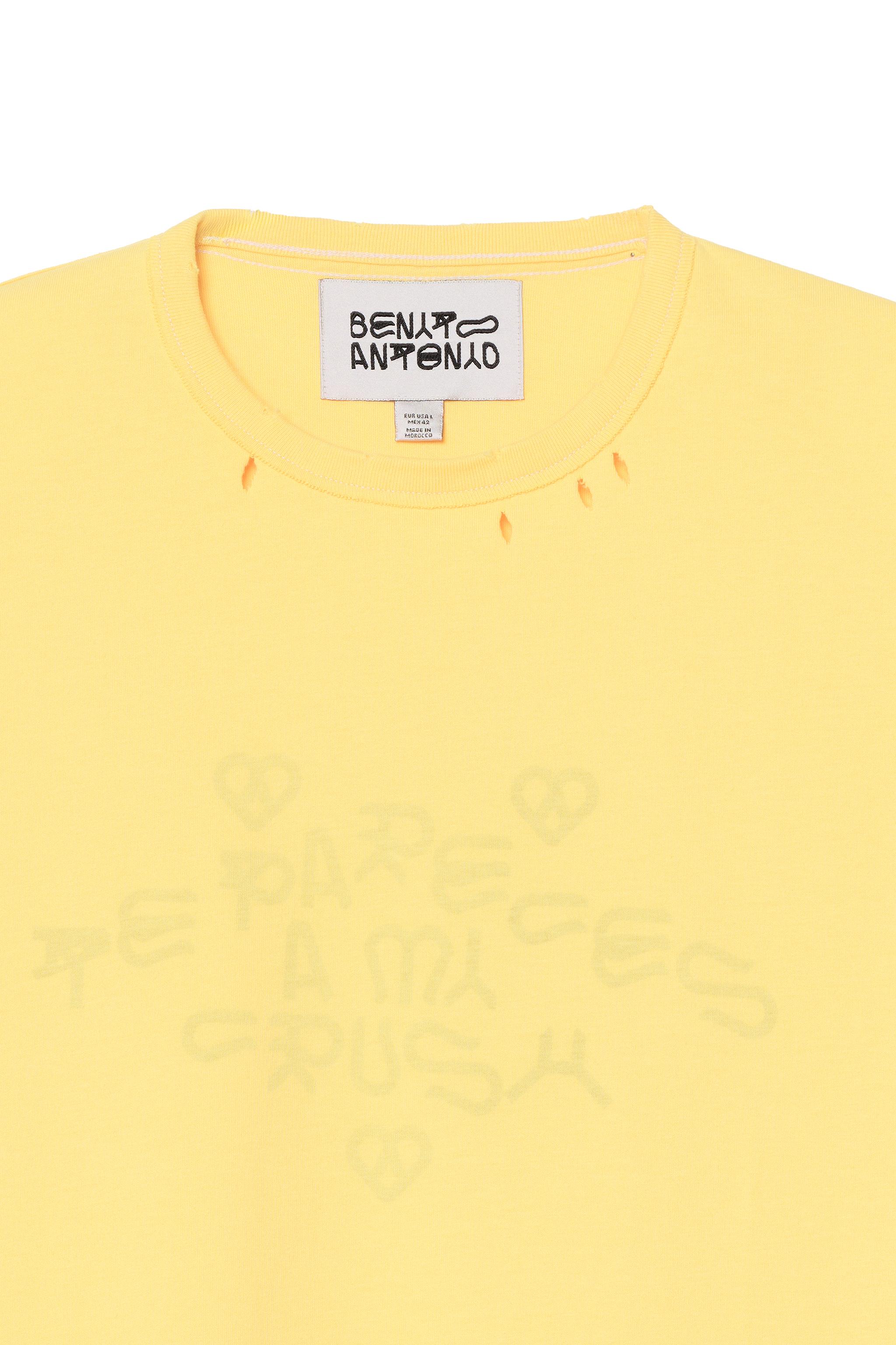CRUSHウォッシュドテキストリバースエフェクトTシャツ - イエロー