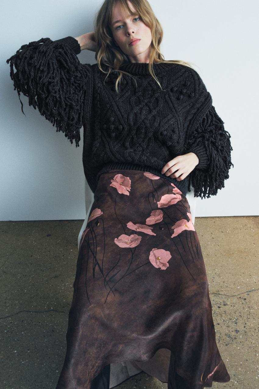 ZW COLLECTION プリント ミディスカート - ブラウン | ZARA Japan / 日本 