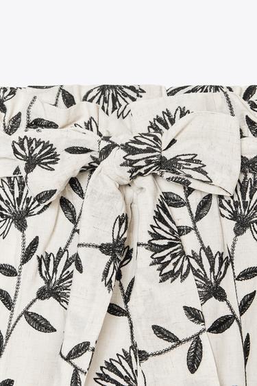 EMBROIDERED PAPER BAG BERMUDA SHORTS - Ecru / Black by Zara - Image 6