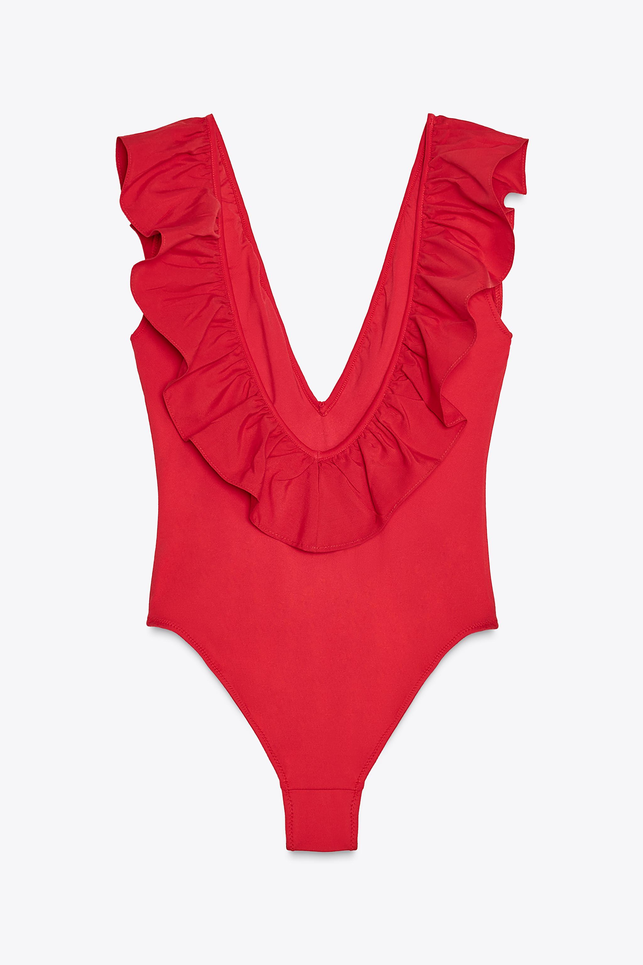 ZARA フリルスイムウェア 2856/059 RUFFLED SWIMSUIT - Red | ZARA United States