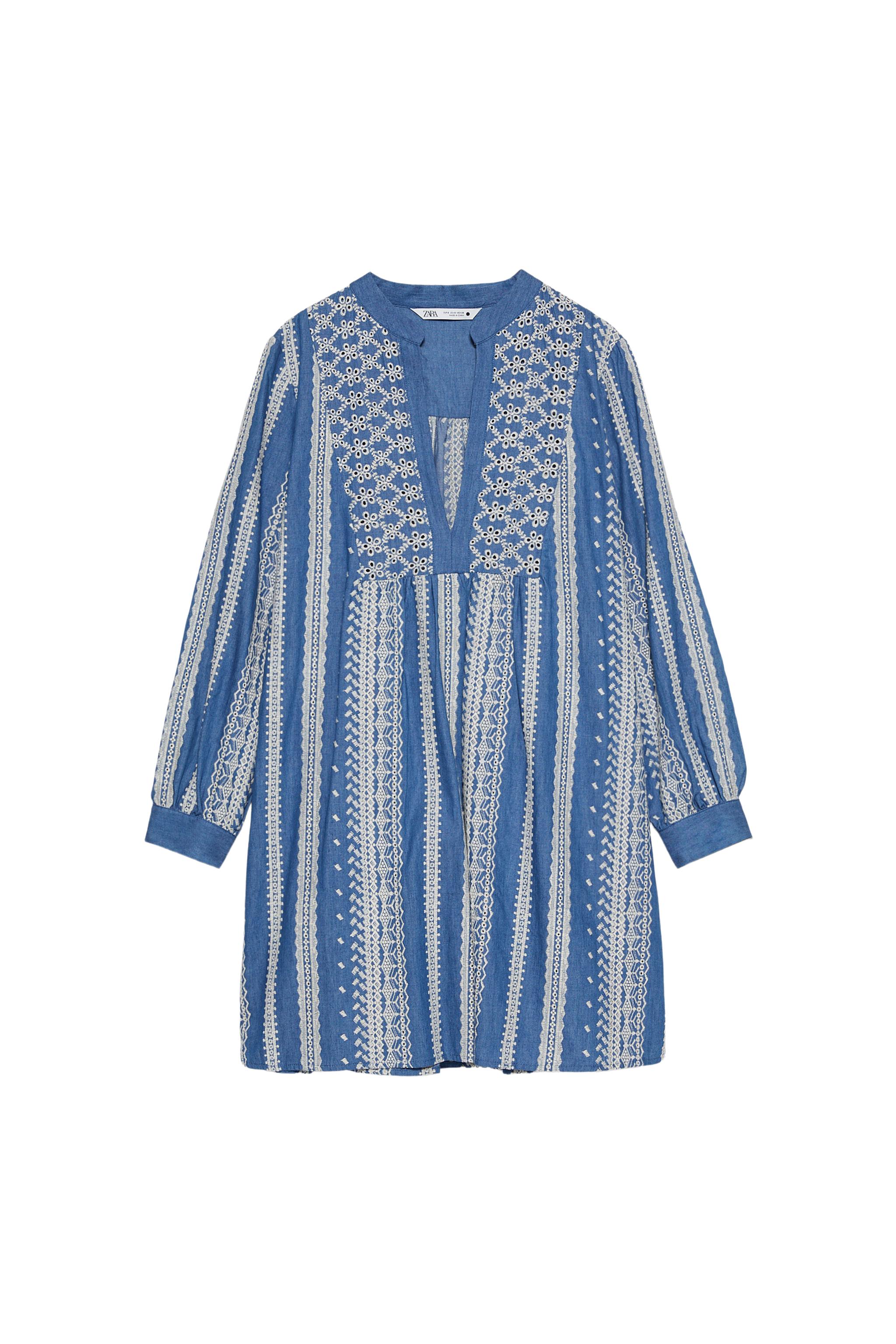 zara embroidered dress blue MINI SECOND HAND zara blue mini dress