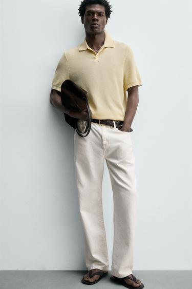 POLO REGULAR FIT EN MAILLE PIQUÉE - Jaune clair de Zara - Image 4