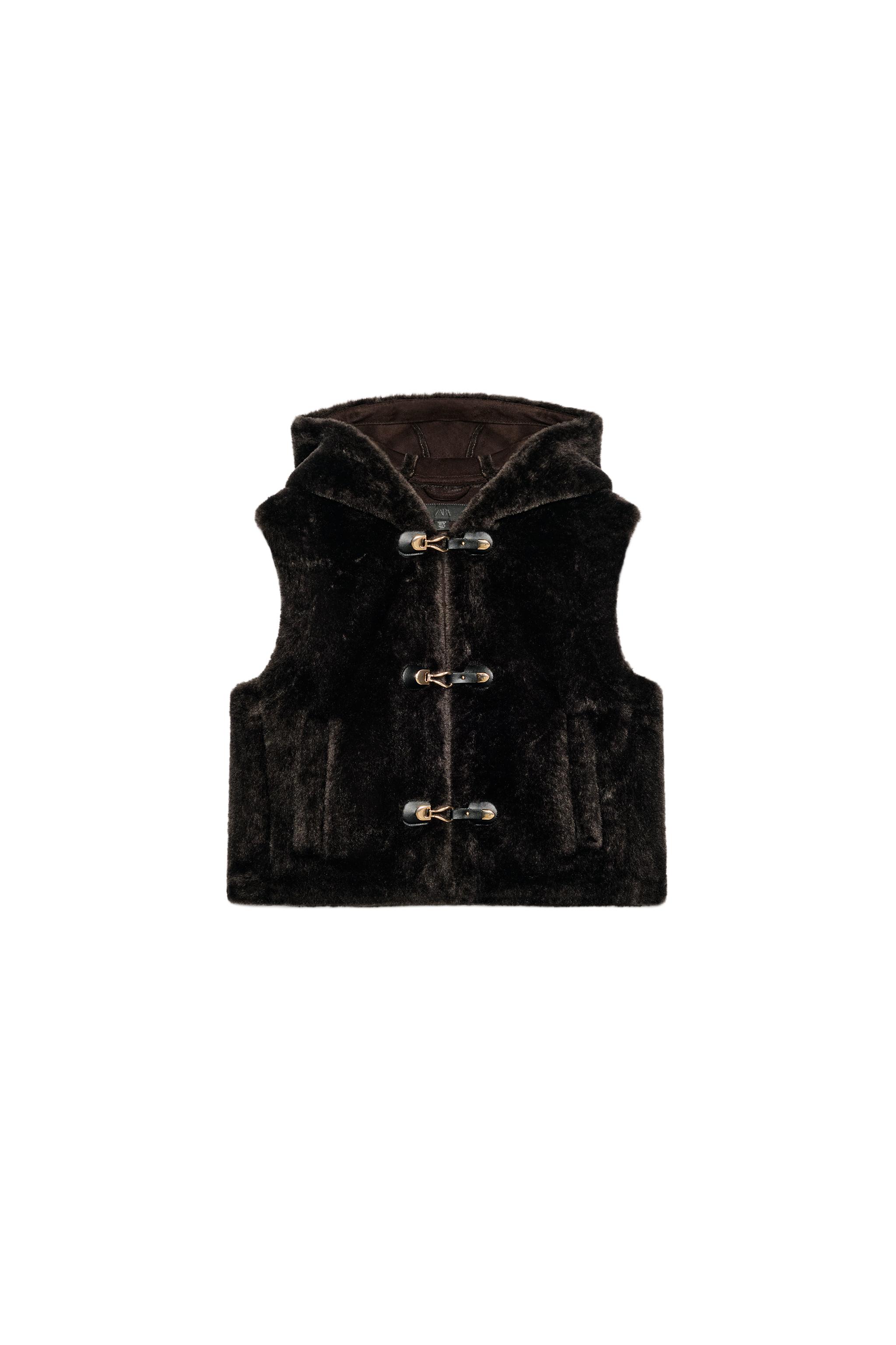 ジャケット・アウター KOWGA BLACK FUR VEST FAUX FUR WAISTCOAT WITH FIREMAN CLASPS - Brown | ZARA South Africa