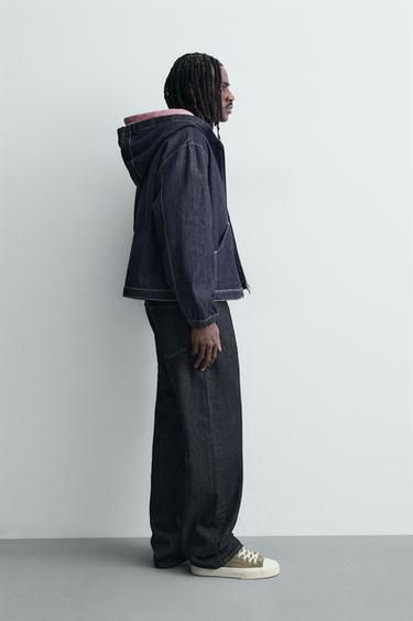 HOODED DENIM JACKET WITH TOPSTITCHING - Indigo by Zara - Image 3
