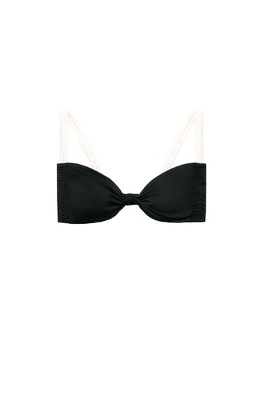 BIKINI TOP WITH CONTRAST BRAIDED KNOT - Black by Zara