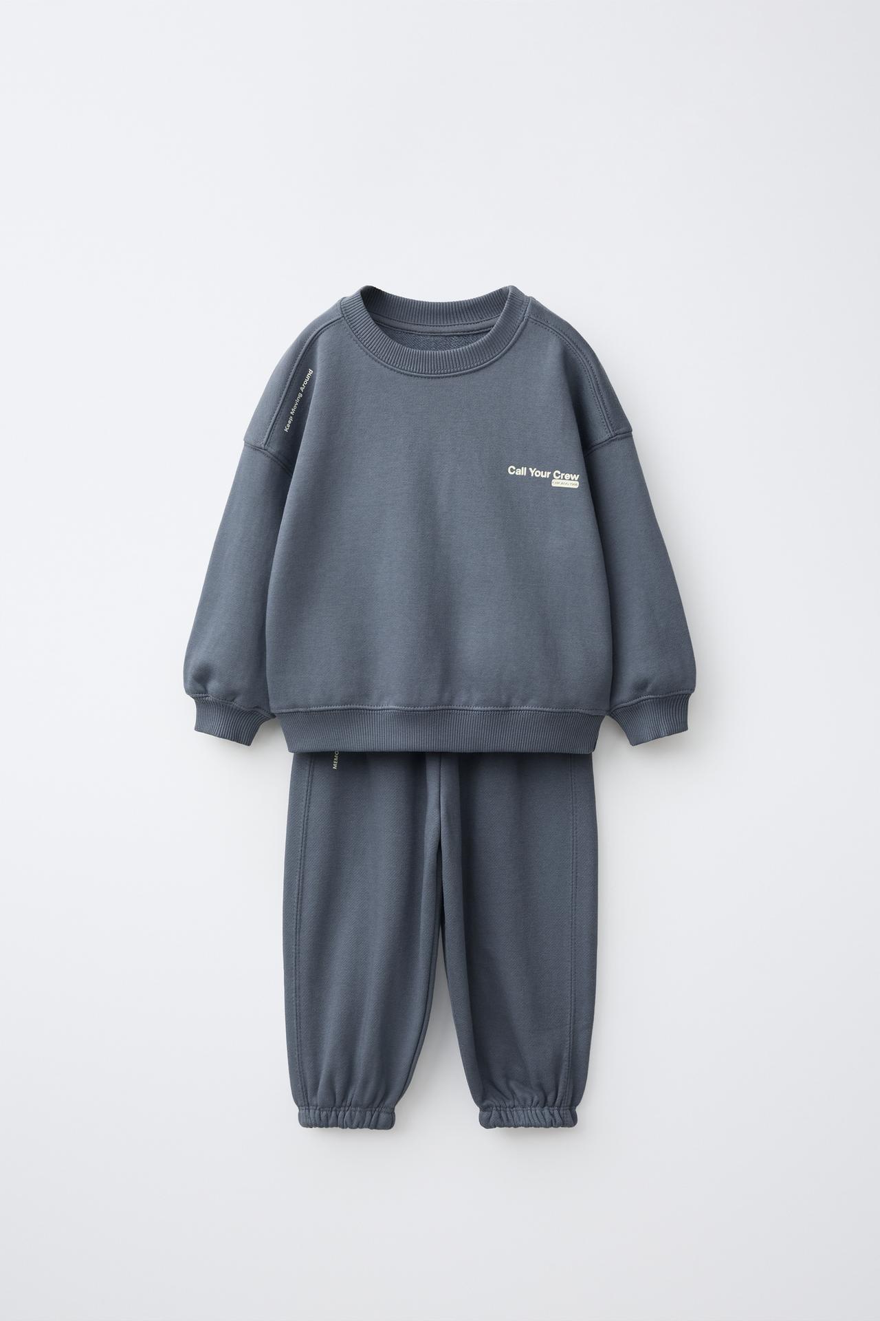 TEXT SWEATSHIRT AND JOGGER PANTS SET — Blue / Steel