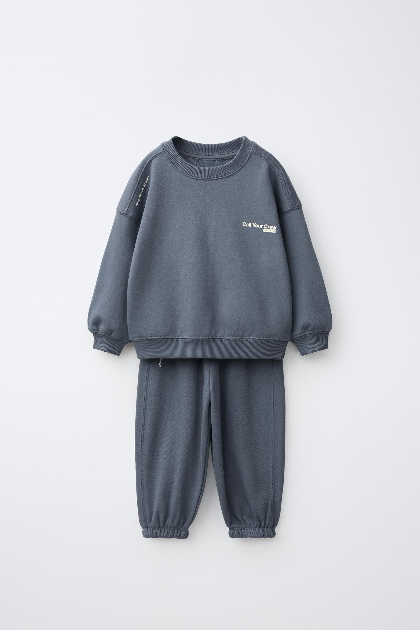 Детский комплект Zara Text Sweatshirt and Jogger Pants Set, цвет: Синий / Стальной — фото 1