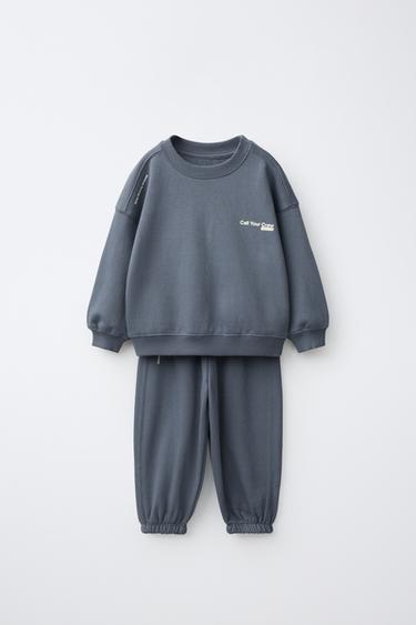 TEXT SWEATSHIRT AND JOGGER PANTS SET — Blue / Steel 1