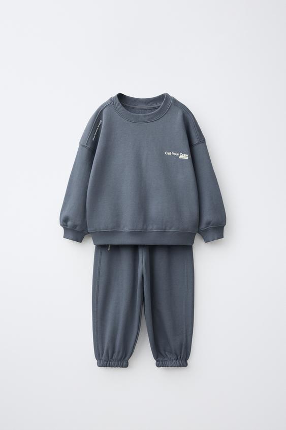 Zara TEXT SWEATSHIRT AND JOGGER PANTS SET - Blue / Steel - Image 0