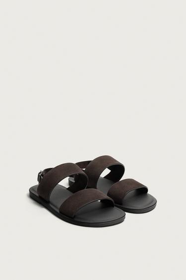 LEATHER STRAPPY SANDALS - Brown by Zara