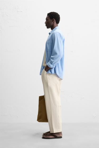 PANTALON COTON ET LIN BRODÉ ET PERFORÉ - Beige clair de Zara - Image 3