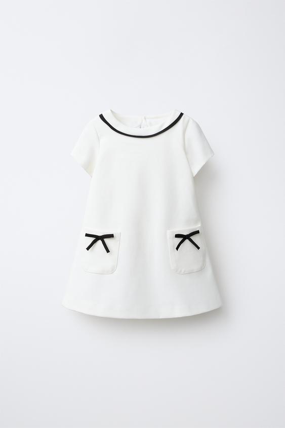 VESTIDO VIVOS Y LAZOS CONTRASTE - Blanco roto de Zara - Imagen 0