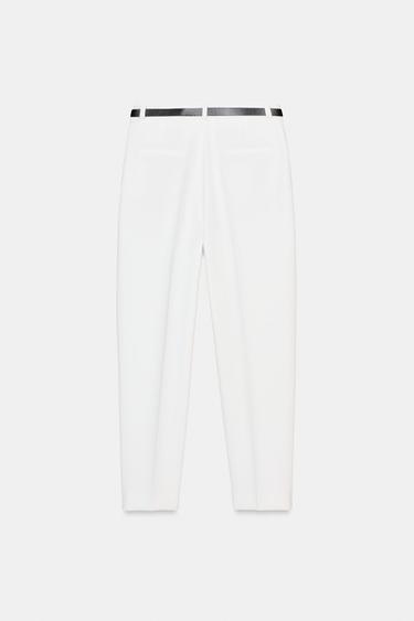 PANTALON DROIT AVEC CEINTURE - Écru de Zara - Image 6