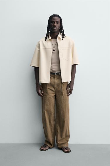 Zara FAUX LEATHER RELAXED FIT OVERSHIRT - Oyster-white - Image 0