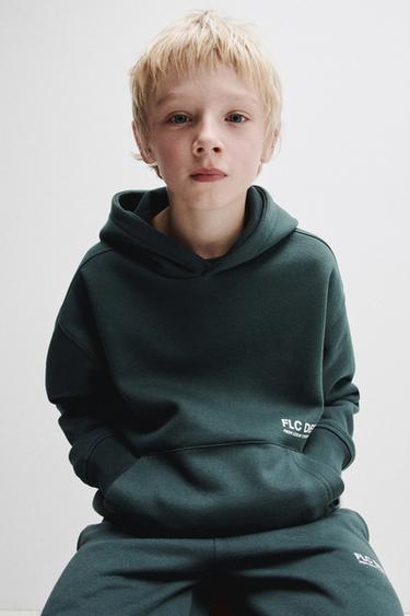 Zara HOODIE SWEATSHIRT WITH TEXT - Dark bottle green - Image 0
