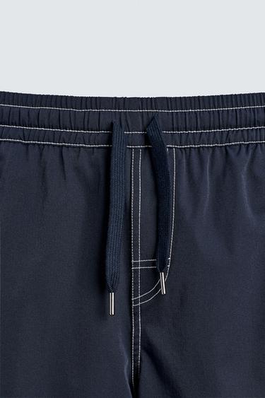 LONG SWIMMING TRUNKS WITH CONTRAST TOPSTITCHING - Navy blue by Zara - Image 8