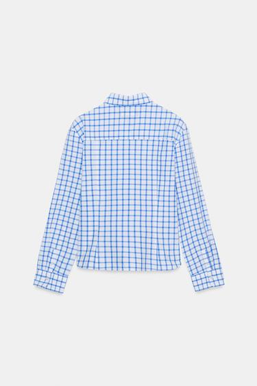 CHEMISE EN POPELINE À CARREAUX - Bleu roi de Zara - Image 6