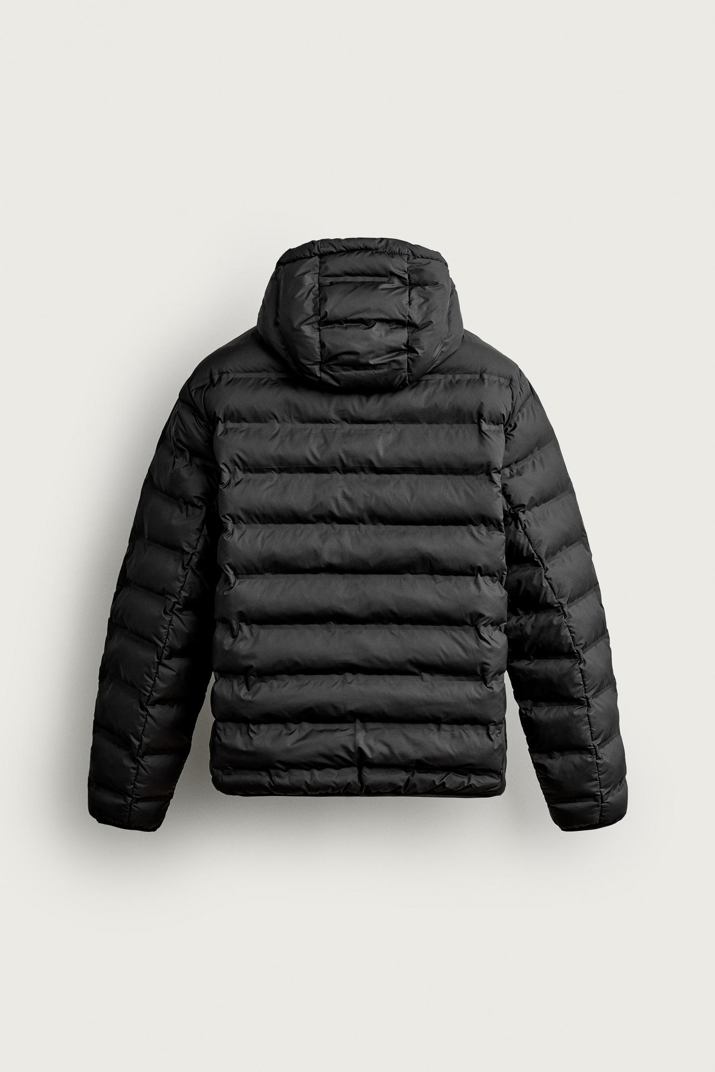 Мужская куртка Zara Water-Repellent Lightweight Quilted, цвет: Чёрный — фото 8